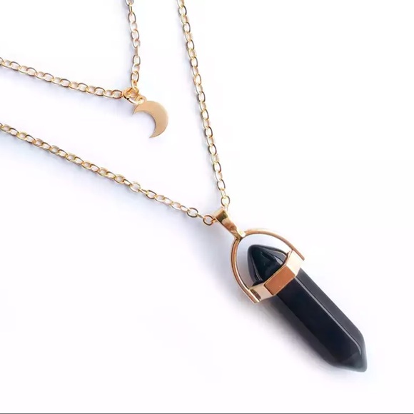 Boho black crystal gold moon layer necklace - Picture 2 of 2